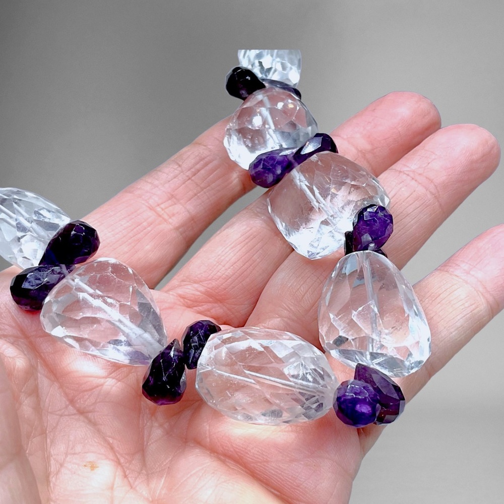 🌺LARGE Sterling, Quartz & Amethyst Necklace